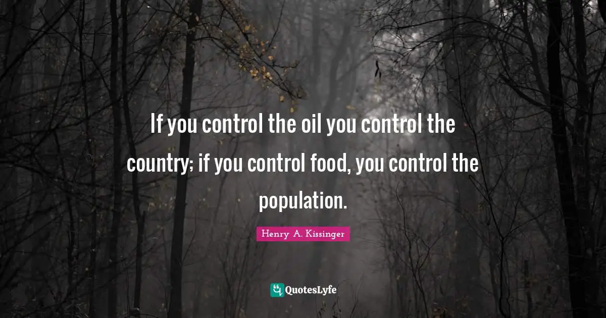 If you control the oil you control the country; if you control food, you control the population.