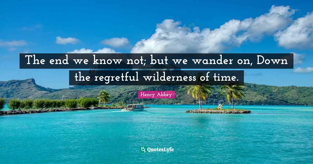 Henry Abbey Quotes: "The end we know not; but we wander on, Down the regretful wilderness of time."