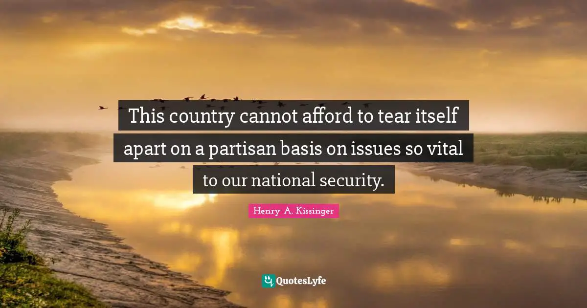 This country cannot afford to tear itself apart on a partisan basis on issues so vital to our national security.