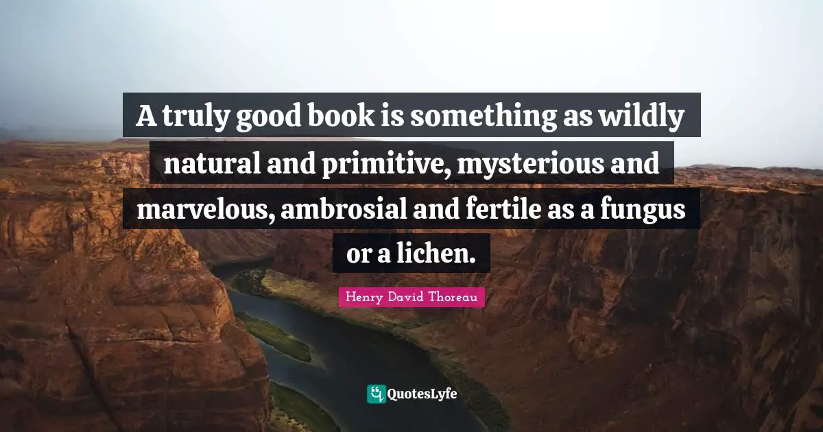 A truly good book is something as wildly natural and primitive, mysterious and marvelous, ambrosial and fertile as a fungus or a lichen.