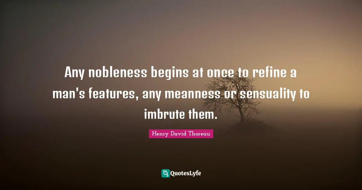 Any nobleness begins at once to refine a man's features, any meanness or sensuality to imbrute them.