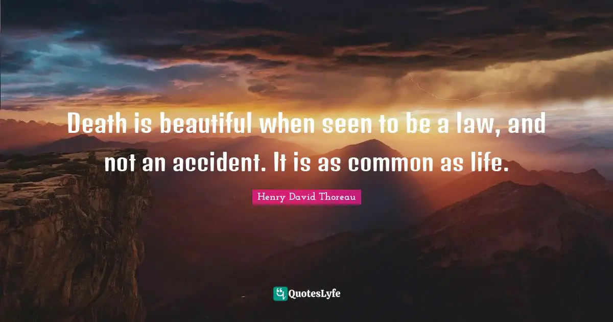 Death is beautiful when seen to be a law, and not an accident. It is as common as life.