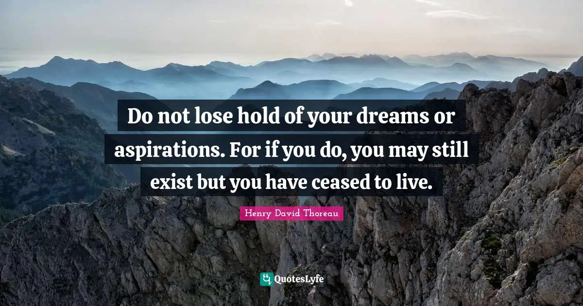 Do not lose hold of your dreams or aspirations. For if you do, you may still exist but you have ceased to live.