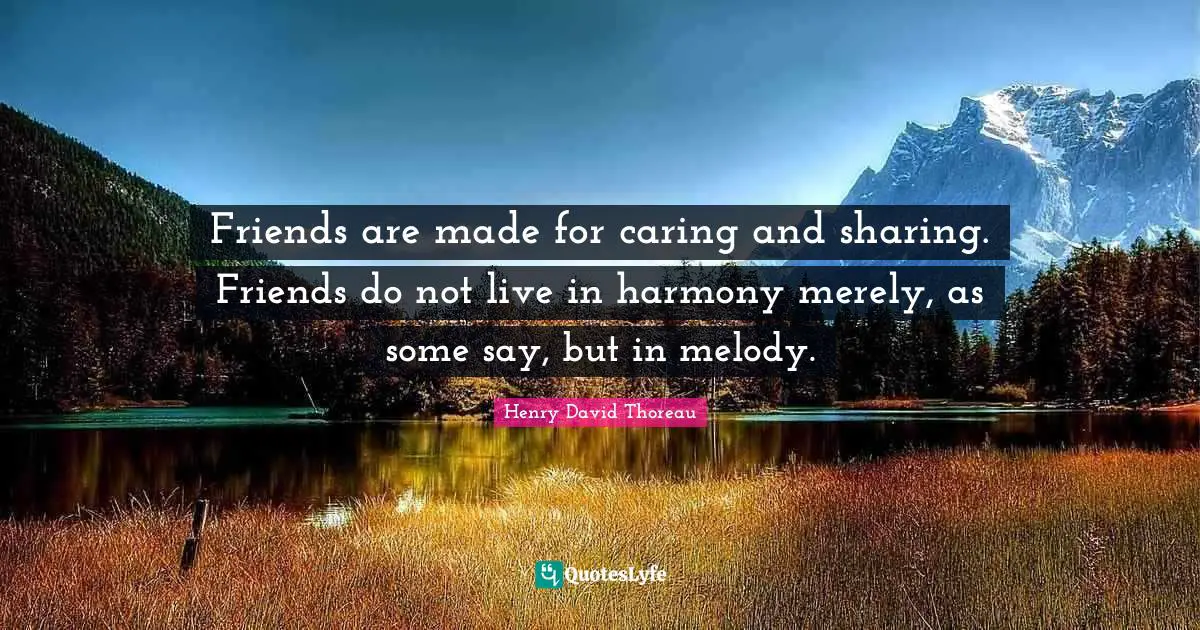 Friends are made for caring and sharing. Friends do not live in harmony merely, as some say, but in melody.