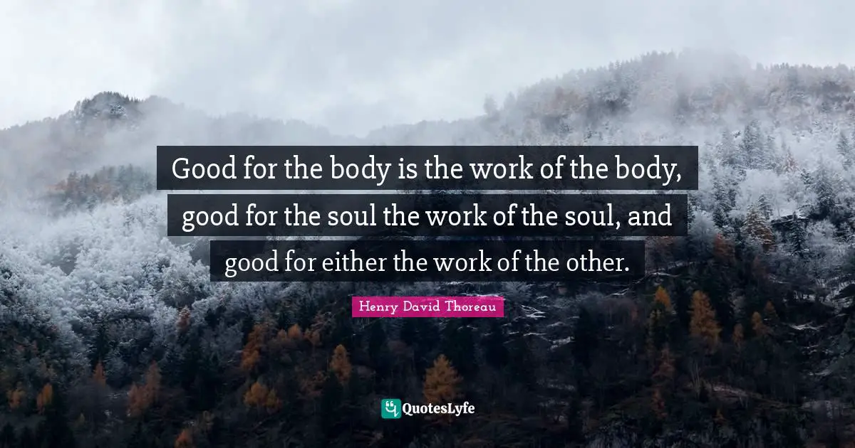 Good for the body is the work of the body, good for the soul the work of the soul, and good for either the work of the other.