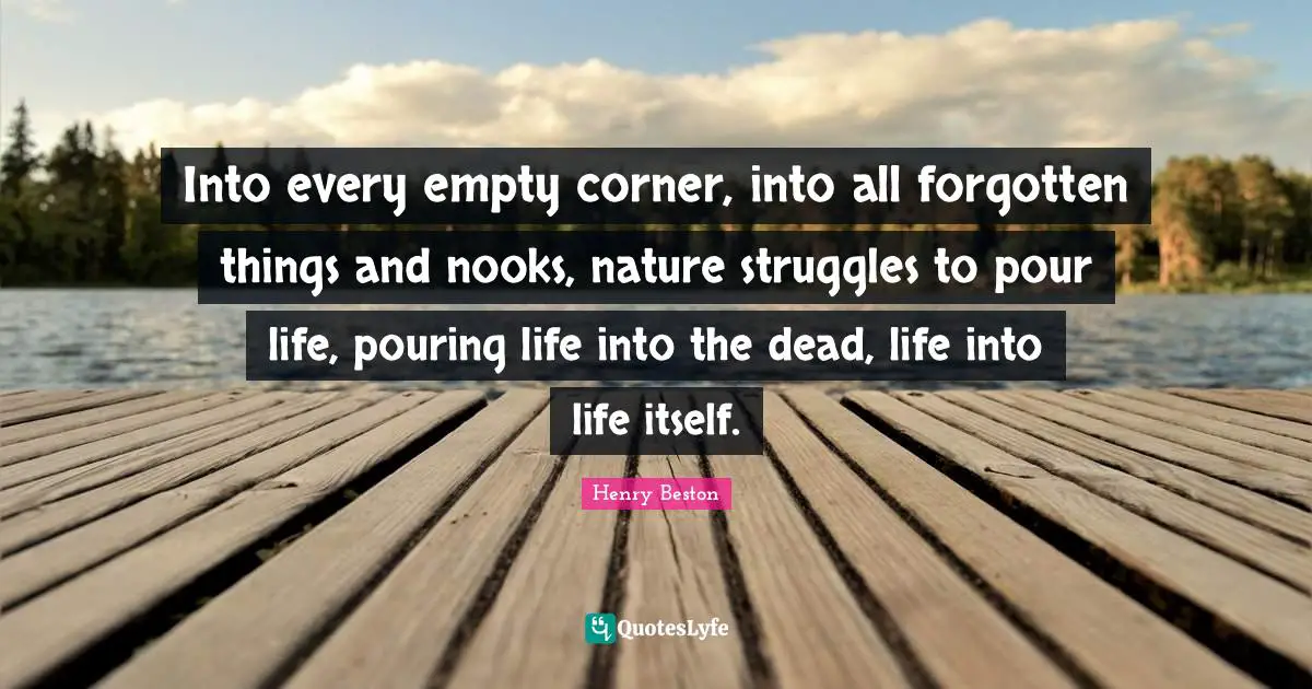 Into every empty corner, into all forgotten things and nooks, nature struggles to pour life, pouring life into the dead, life into life itself.