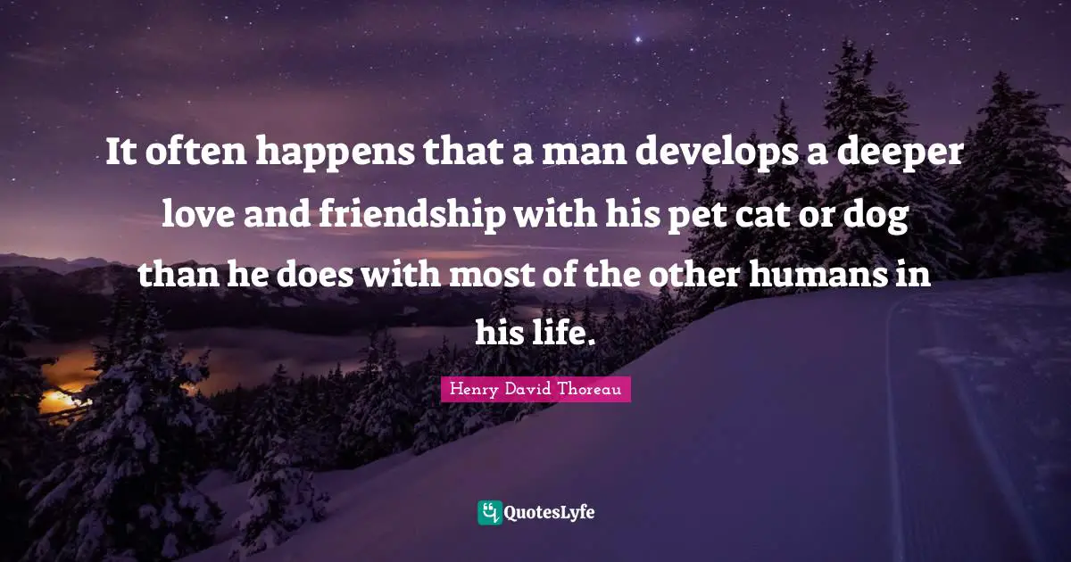 It often happens that a man develops a deeper love and friendship with his pet cat or dog than he does with most of the other humans in his life.