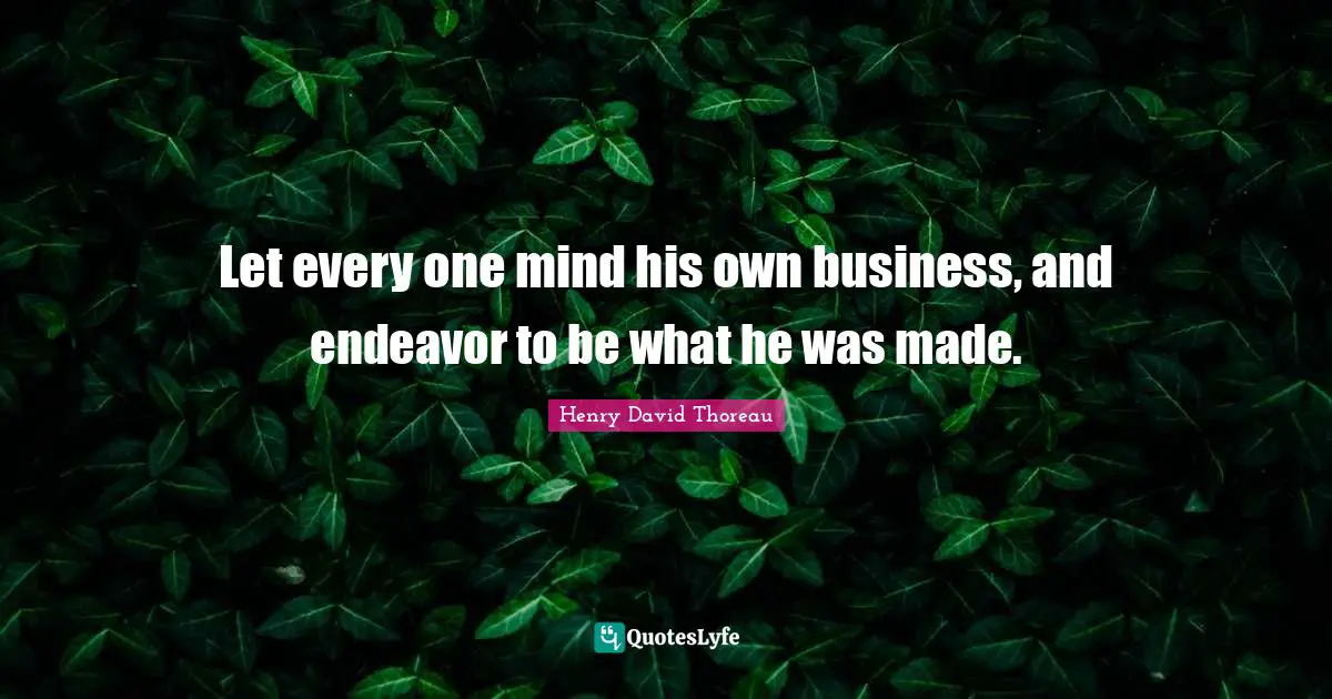 Walden Quotes: "Let every one mind his own business, and endeavor to be what he was made."