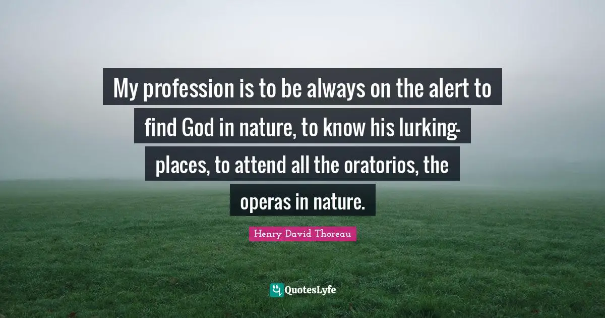 My profession is to be always on the alert to find God in nature, to know his lurking-places, to attend all the oratorios, the operas in nature.