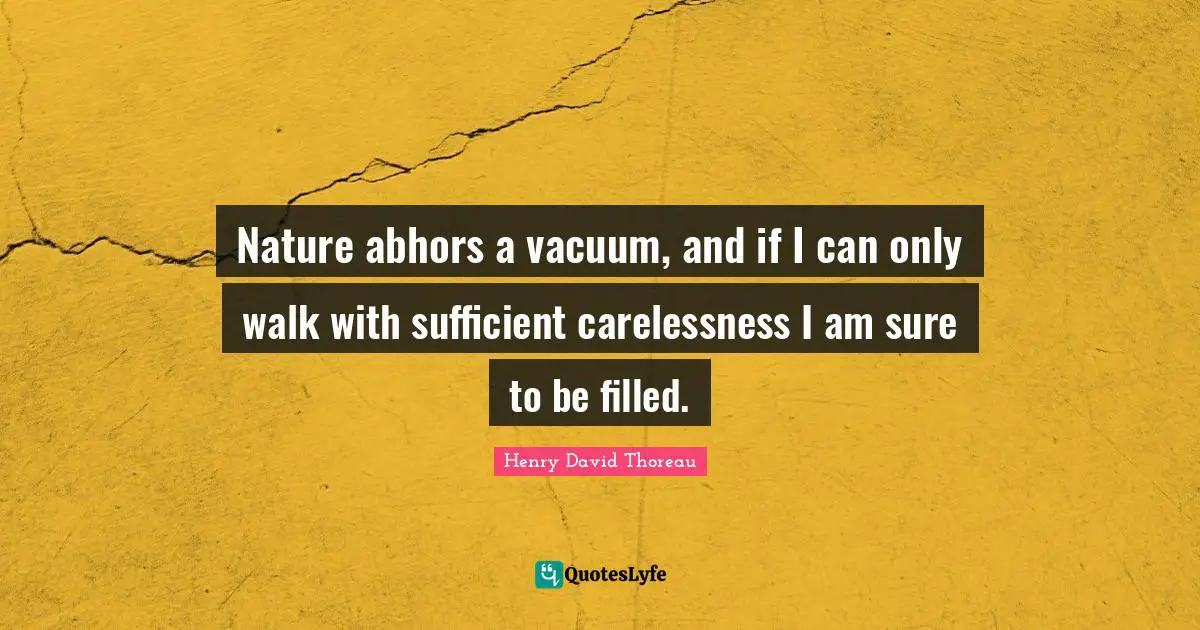 Nature abhors a vacuum, and if I can only walk with sufficient carelessness I am sure to be filled.