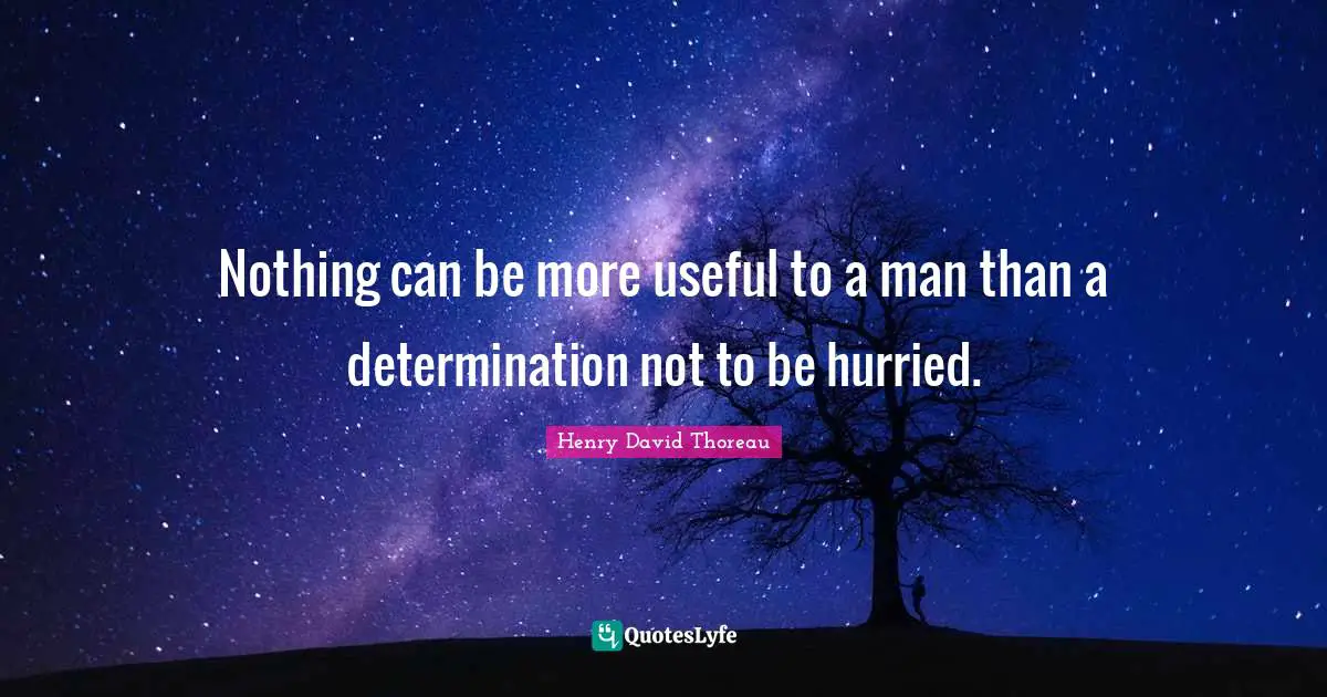 Nothing can be more useful to a man than a determination not to be hurried.