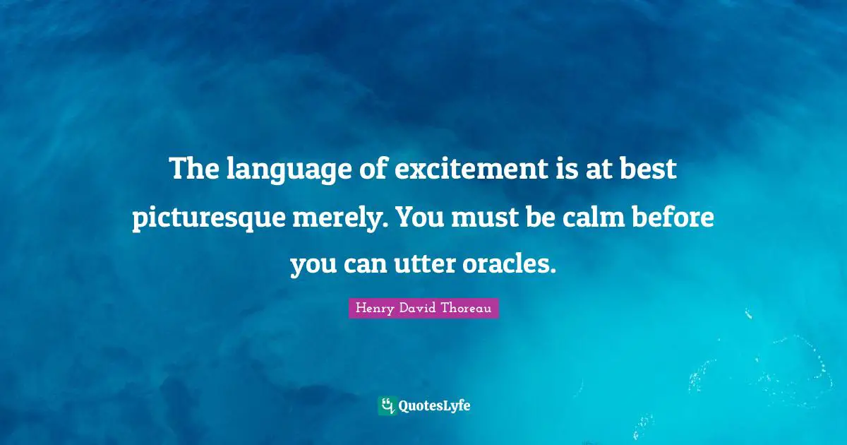 Oracles Quotes: "The language of excitement is at best picturesque merely. You must be calm before you can utter oracles."