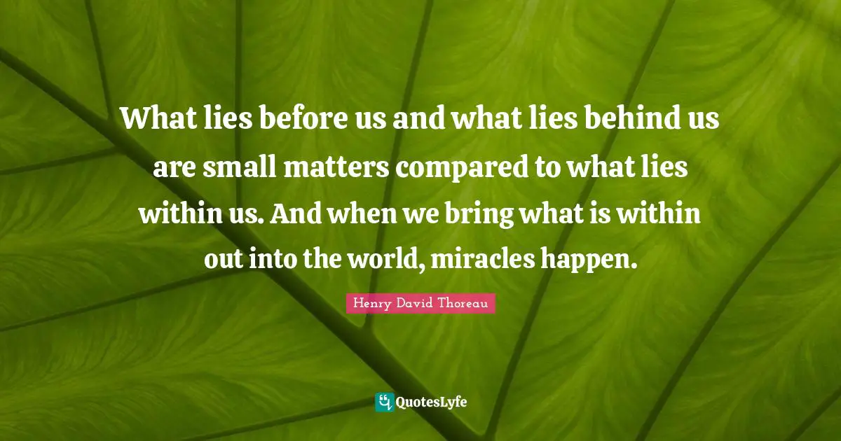 What lies before us and what lies behind us are small matters compared to what lies within us. And when we bring what is within out into the world, miracles happen.
