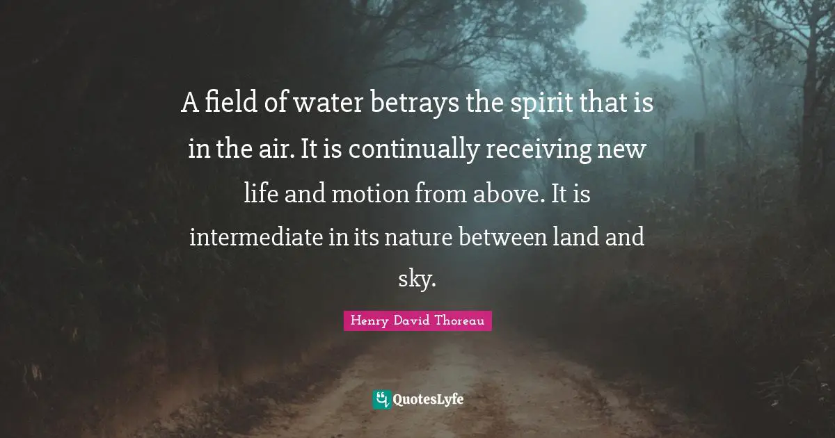 Lakes Quotes: "A field of water betrays the spirit that is in the air. It is continually receiving new life and motion from above. It is intermediate in its nature between land and sky."