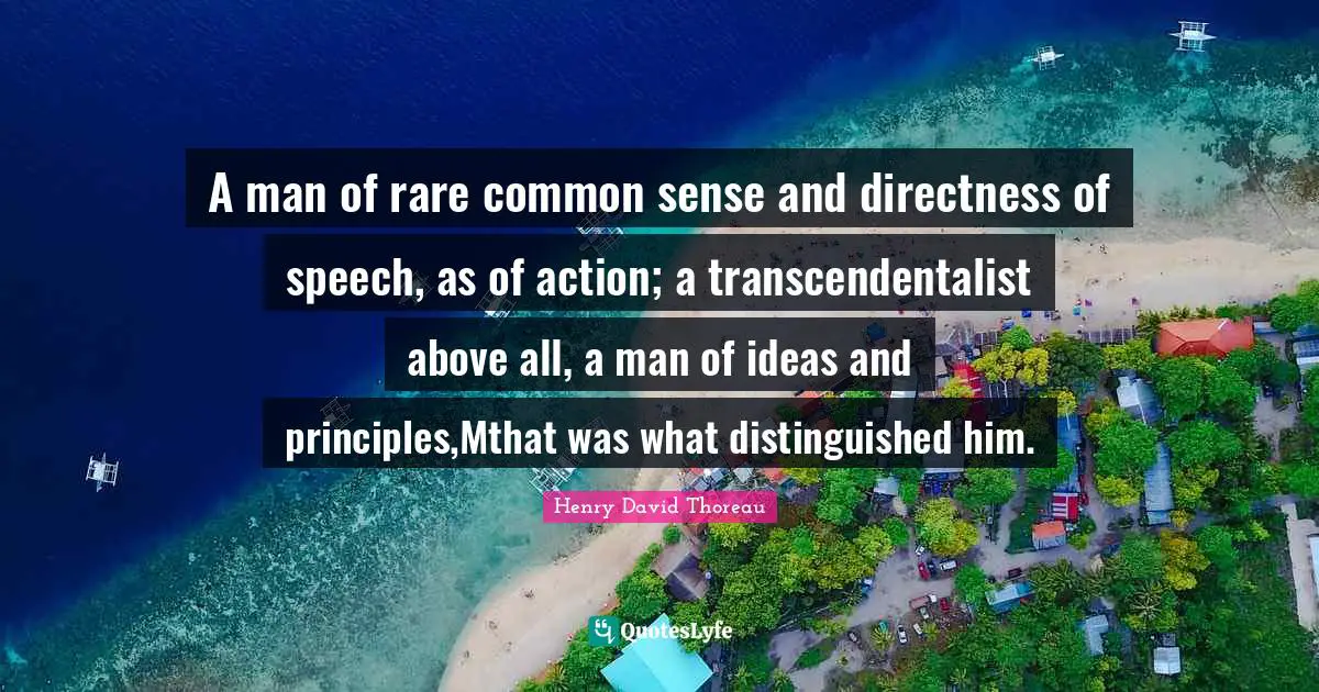 A man of rare common sense and directness of speech, as of action; a transcendentalist above all, a man of ideas and principles,Mthat was what distinguished him.