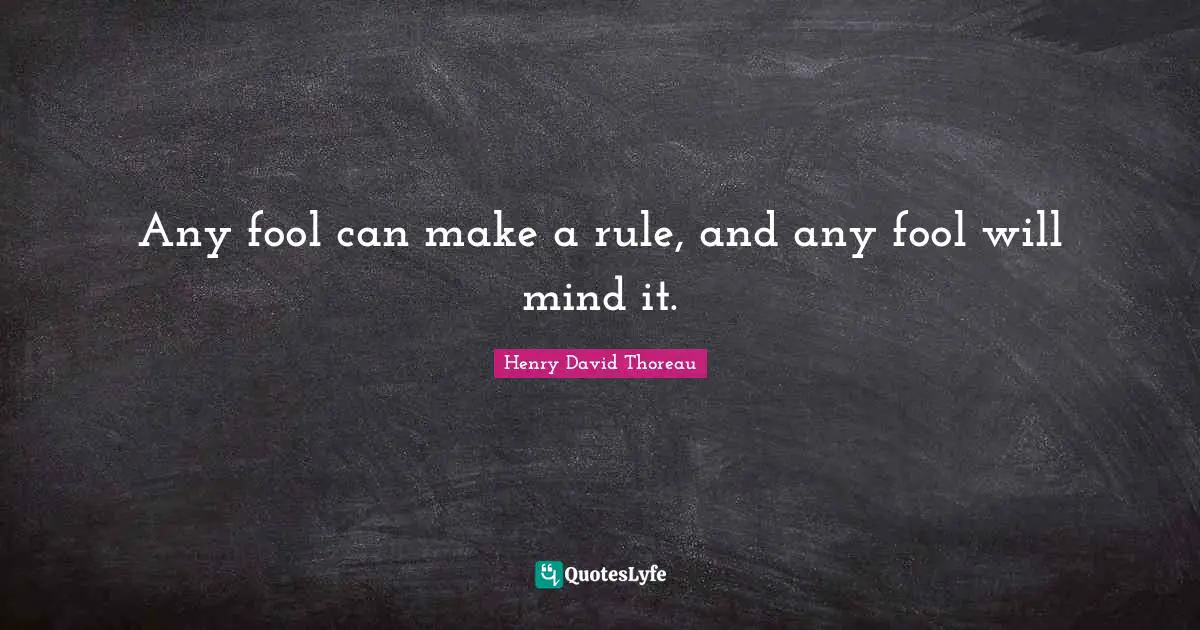 Any fool can make a rule, and any fool will mind it.