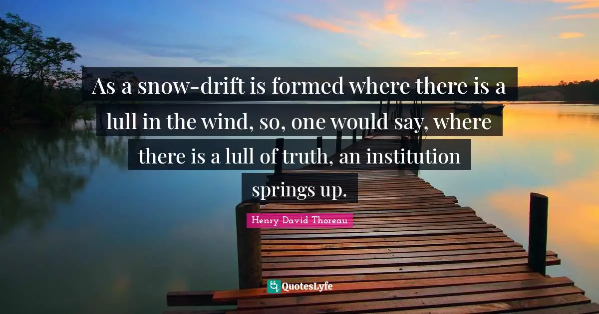 As a snow-drift is formed where there is a lull in the wind, so, one would say, where there is a lull of truth, an institution springs up.