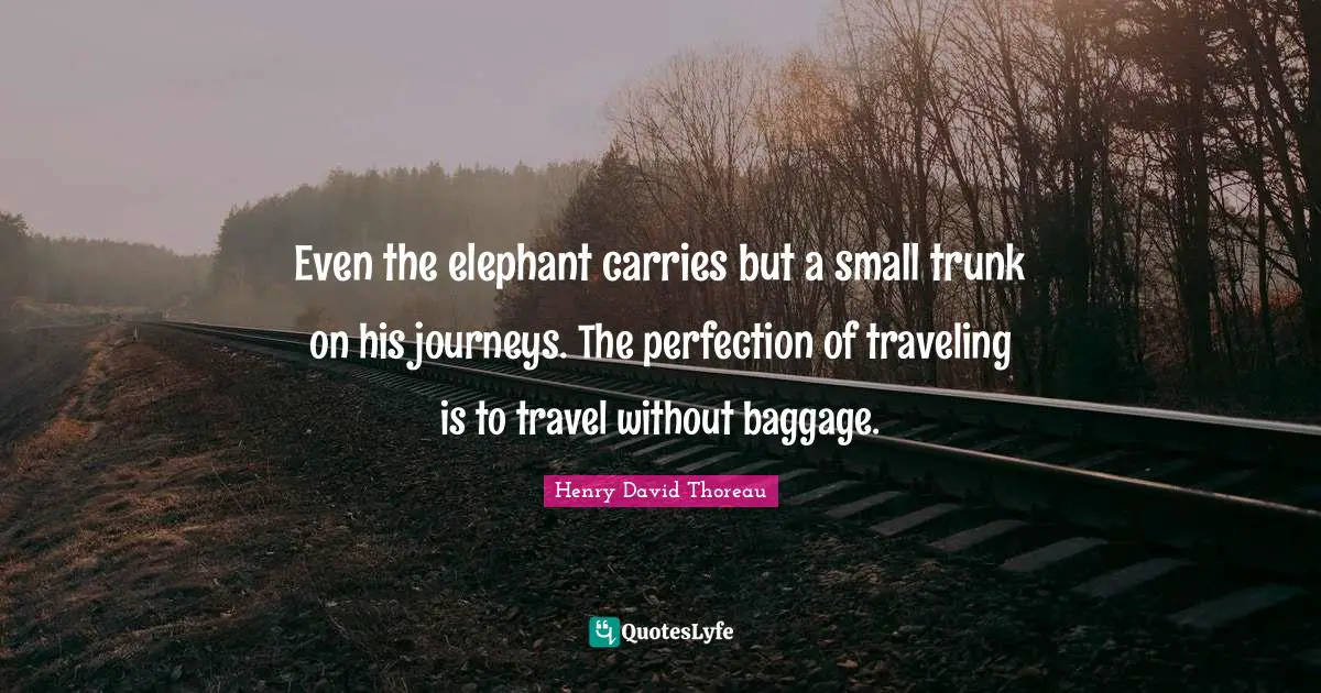 Baggage Quotes: "Even the elephant carries but a small trunk on his journeys. The perfection of traveling is to travel without baggage."