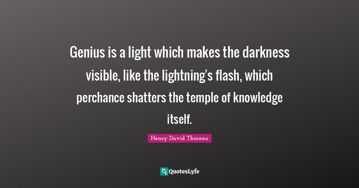 Genius is a light which makes the darkness visible, like the lightning's flash, which perchance shatters the temple of knowledge itself.