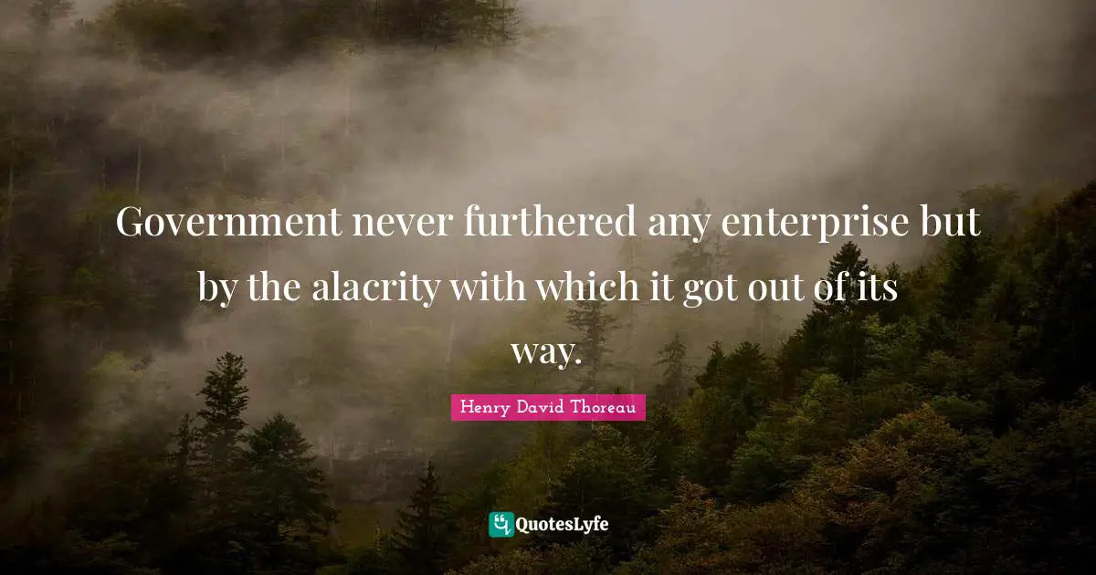 Government never furthered any enterprise but by the alacrity with which it got out of its way.
