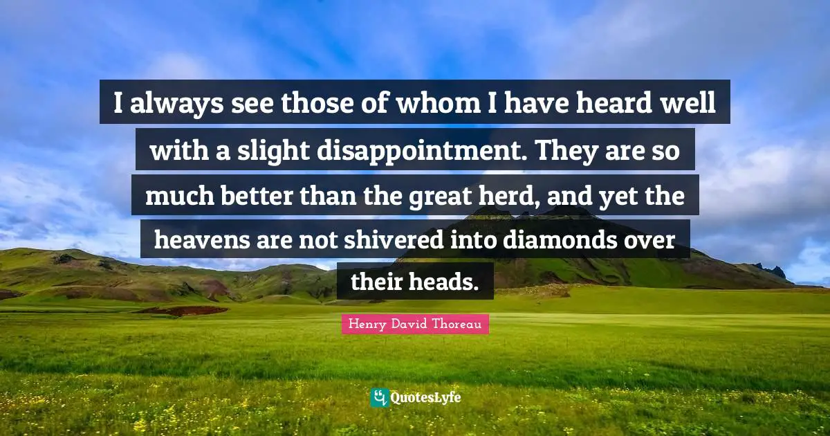 I always see those of whom I have heard well with a slight disappointment. They are so much better than the great herd, and yet the heavens are not shivered into diamonds over their heads.