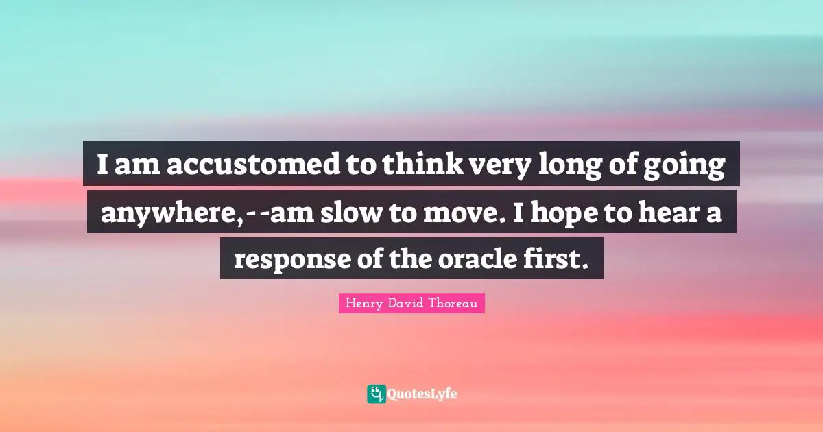 I am accustomed to think very long of going anywhere,--am slow to move. I hope to hear a response of the oracle first.