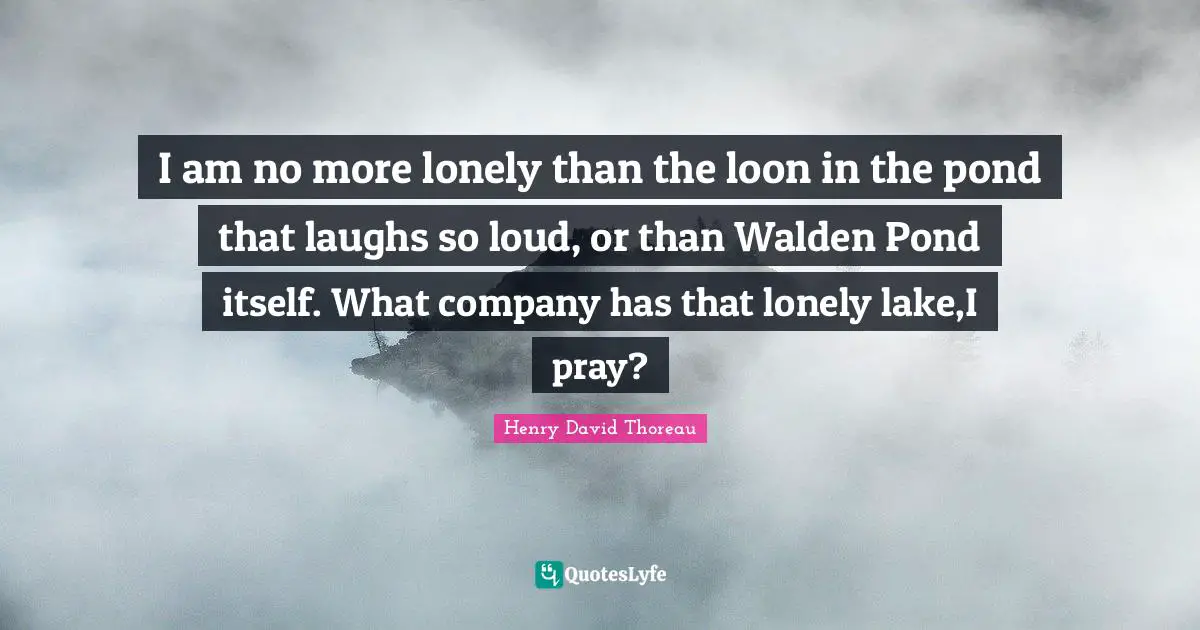 I am no more lonely than the loon in the pond that laughs so loud, or than Walden Pond itself. What company has that lonely lake,I pray?