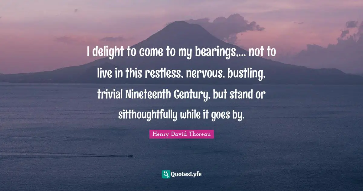 I delight to come to my bearings,... not to live in this restless, nervous, bustling, trivial Nineteenth Century, but stand or sitthoughtfully while it goes by.