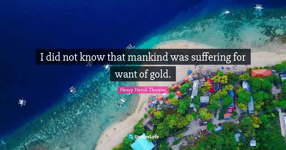 I did not know that mankind was suffering for want of gold.