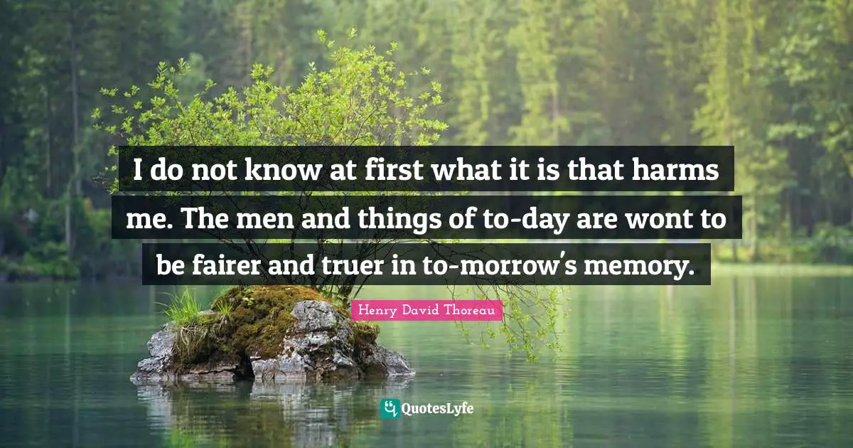 I do not know at first what it is that harms me. The men and things of to-day are wont to be fairer and truer in to-morrow's memory.