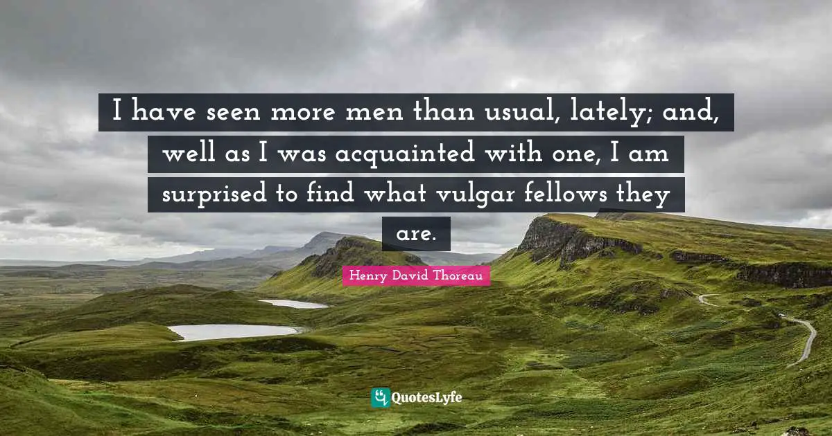 I have seen more men than usual, lately; and, well as I was acquainted with one, I am surprised to find what vulgar fellows they are.