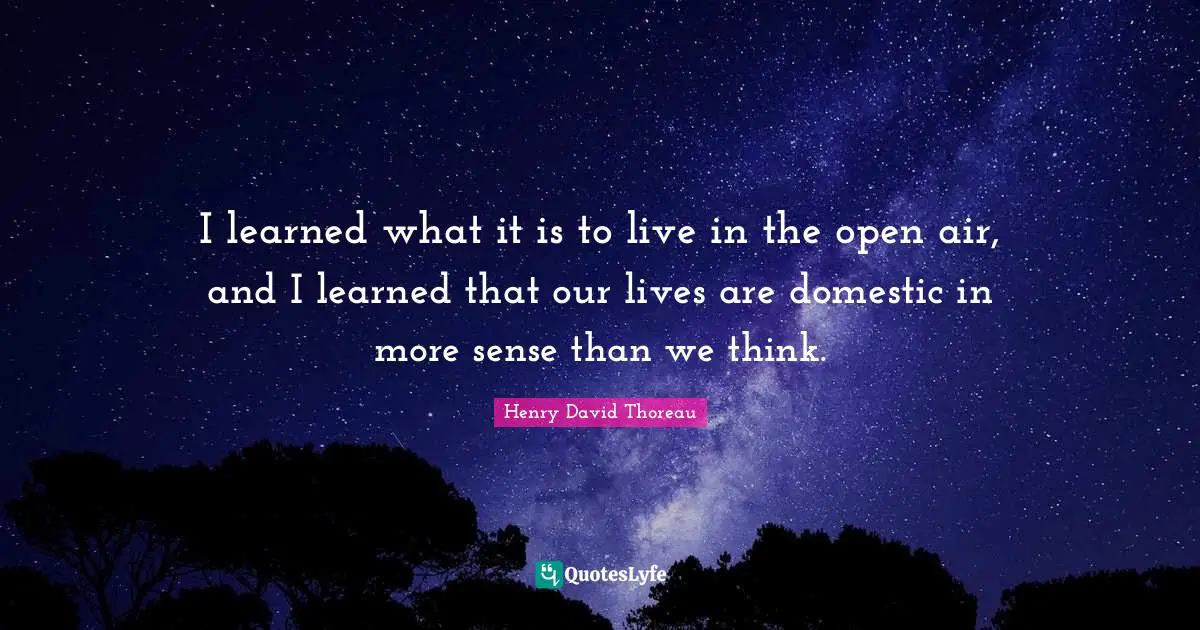 I learned what it is to live in the open air, and I learned that our lives are domestic in more sense than we think.