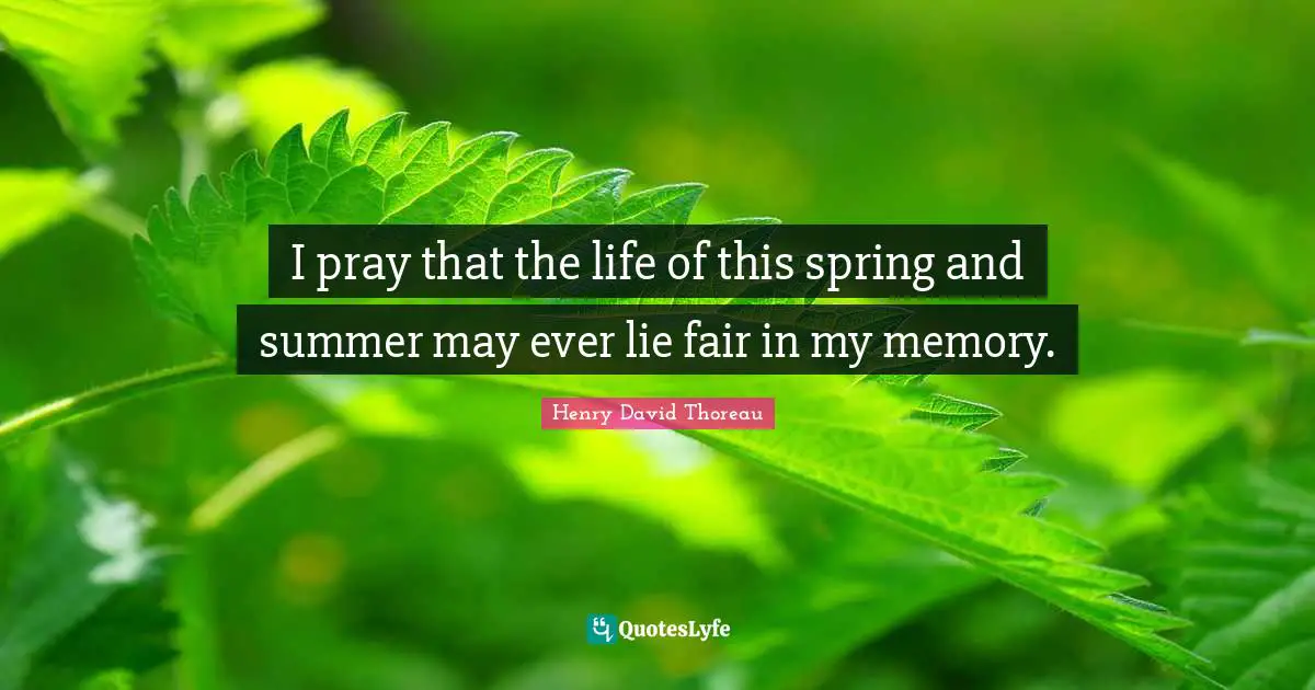 I pray that the life of this spring and summer may ever lie fair in my memory.