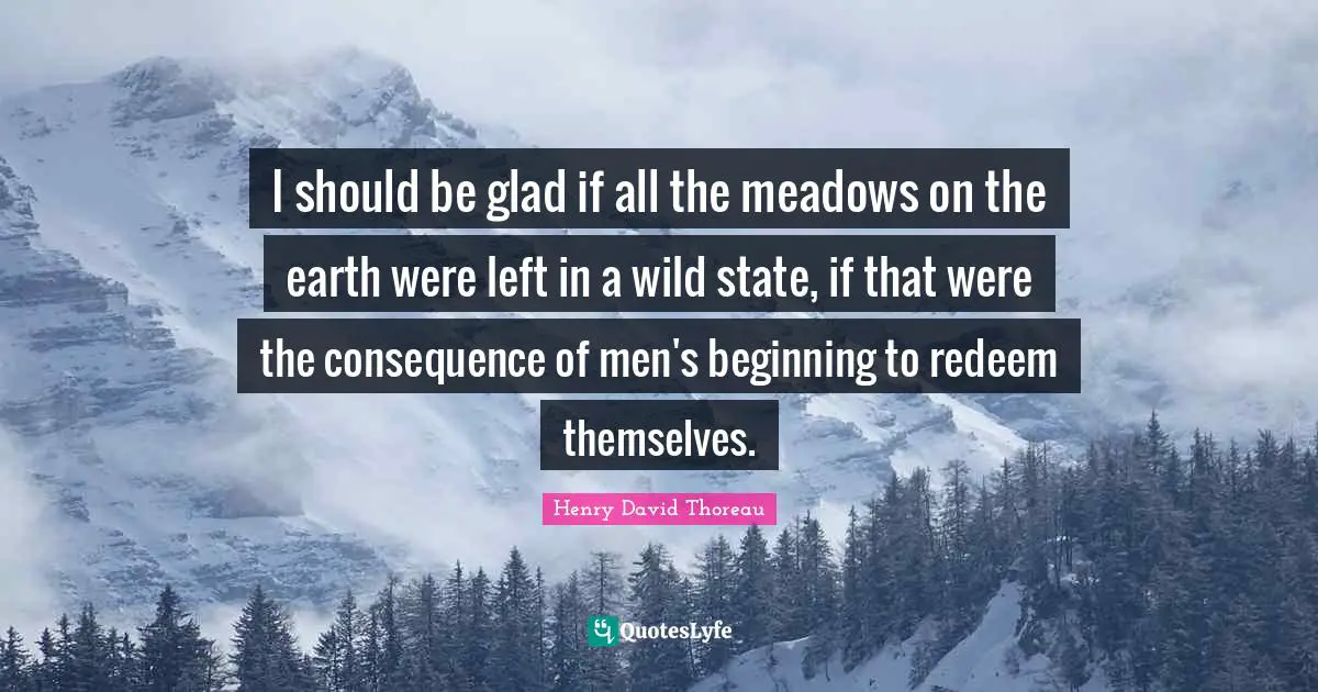 I should be glad if all the meadows on the earth were left in a wild state, if that were the consequence of men's beginning to redeem themselves.