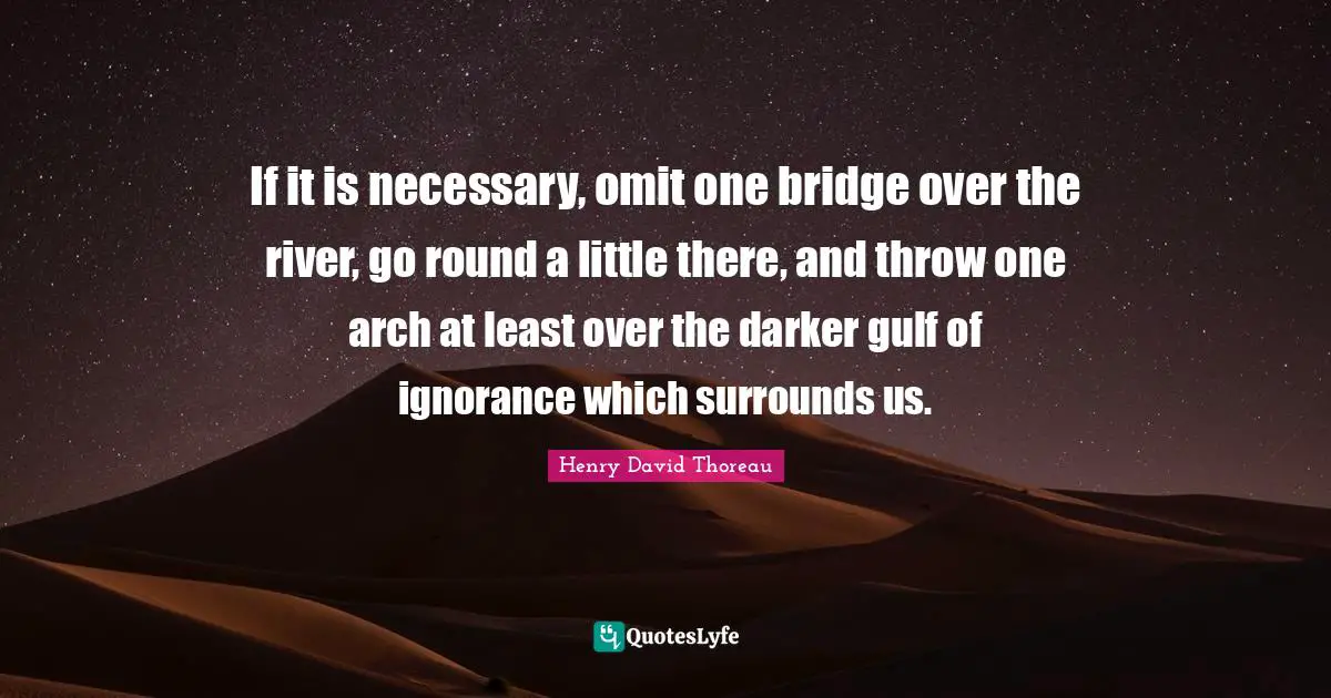 If it is necessary, omit one bridge over the river, go round a little there, and throw one arch at least over the darker gulf of ignorance which surrounds us.