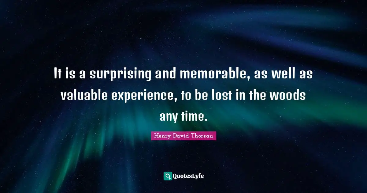 It is a surprising and memorable, as well as valuable experience, to be lost in the woods any time.