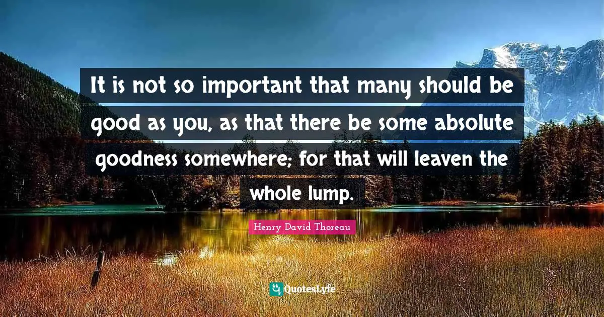 It is not so important that many should be good as you, as that there be some absolute goodness somewhere; for that will leaven the whole lump.