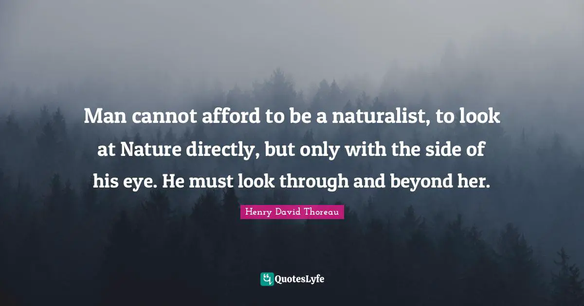 Man cannot afford to be a naturalist, to look at Nature directly, but only with the side of his eye. He must look through and beyond her.
