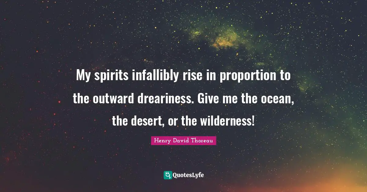 My spirits infallibly rise in proportion to the outward dreariness. Give me the ocean, the desert, or the wilderness!