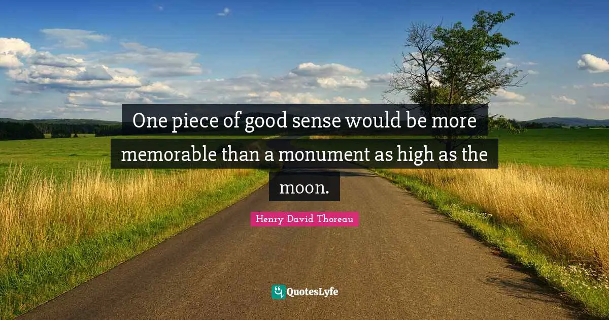 One piece of good sense would be more memorable than a monument as high as the moon.