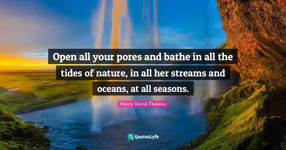 Open all your pores and bathe in all the tides of nature, in all her streams and oceans, at all seasons.