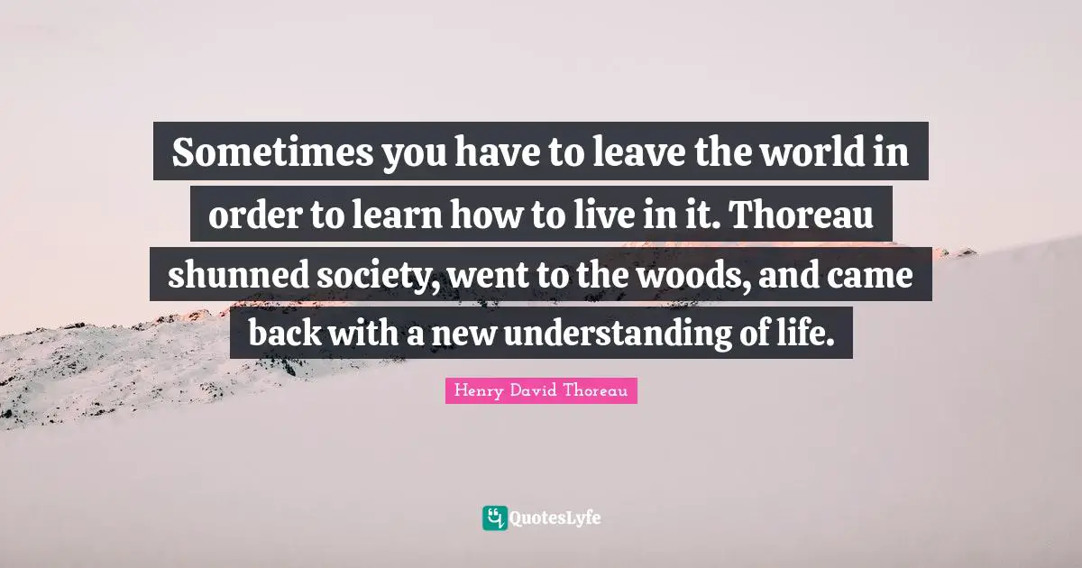 Sometimes you have to leave the world in order to learn how to live in it. Thoreau shunned society, went to the woods, and came back with a new understanding of life.