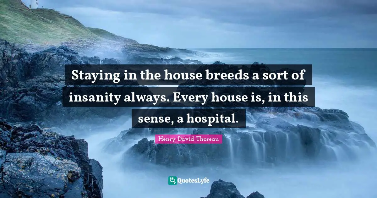 Staying in the house breeds a sort of insanity always. Every house is, in this sense, a hospital.