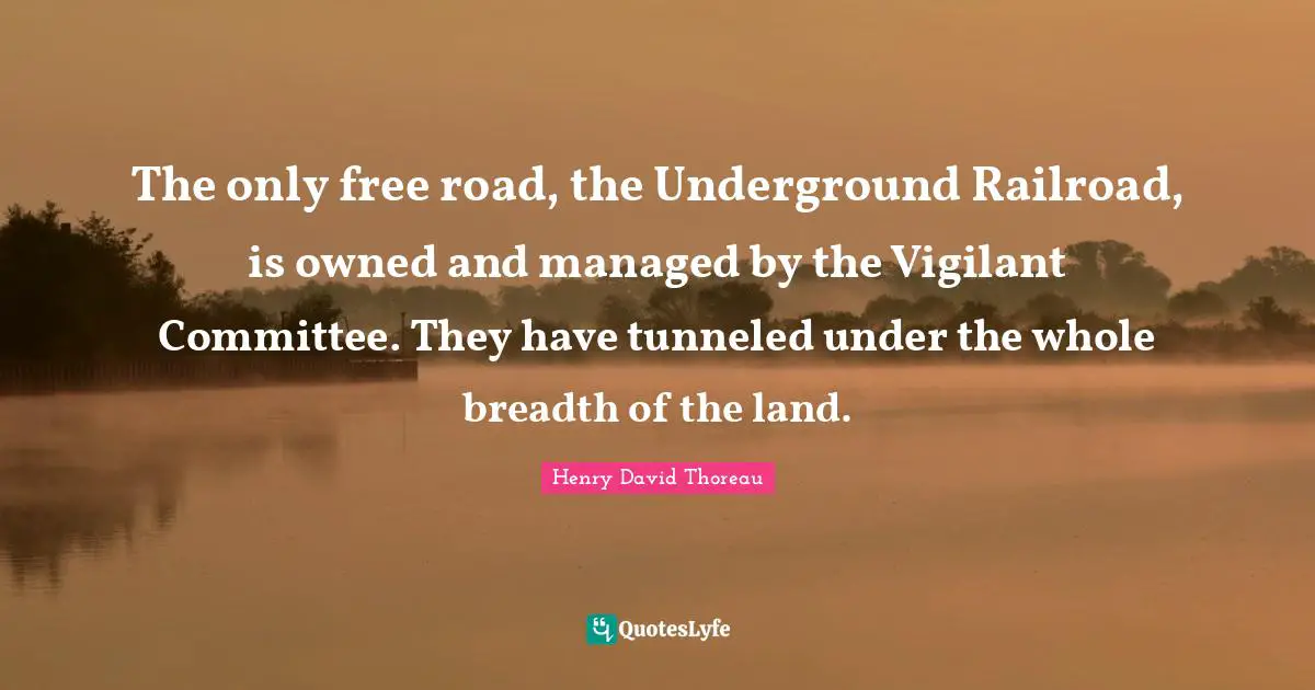 The only free road, the Underground Railroad, is owned and managed by the Vigilant Committee. They have tunneled under the whole breadth of the land.