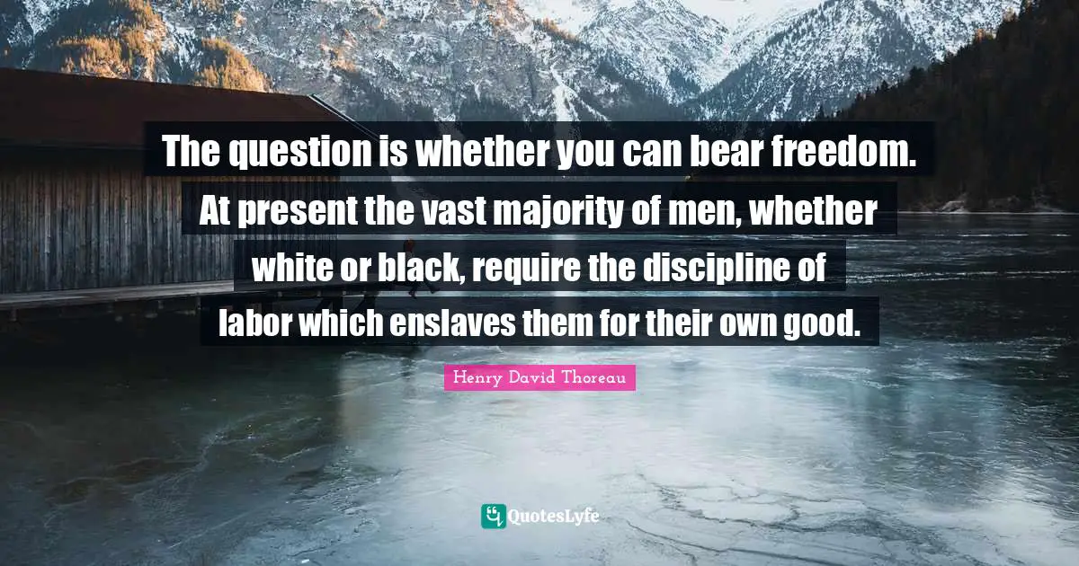 The question is whether you can bear freedom. At present the vast majority of men, whether white or black, require the discipline of labor which enslaves them for their own good.