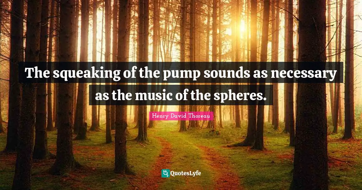 The squeaking of the pump sounds as necessary as the music of the spheres.