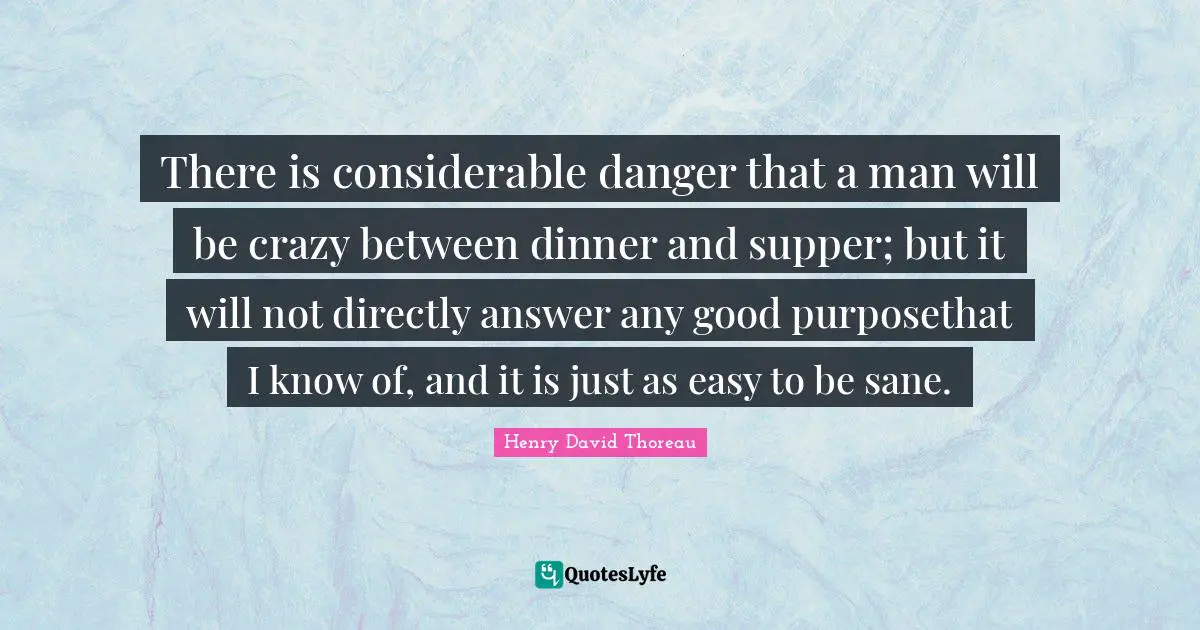 There is considerable danger that a man will be crazy between dinner and supper; but it will not directly answer any good purposethat I know of, and it is just as easy to be sane.