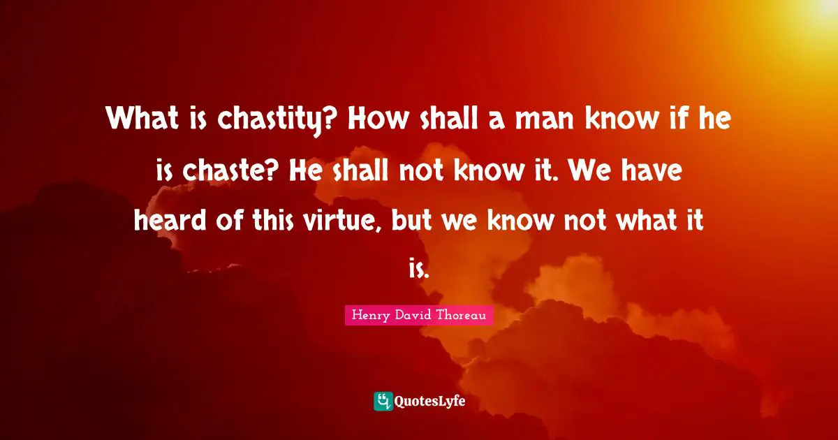What is chastity? How shall a man know if he is chaste? He shall not know it. We have heard of this virtue, but we know not what it is.
