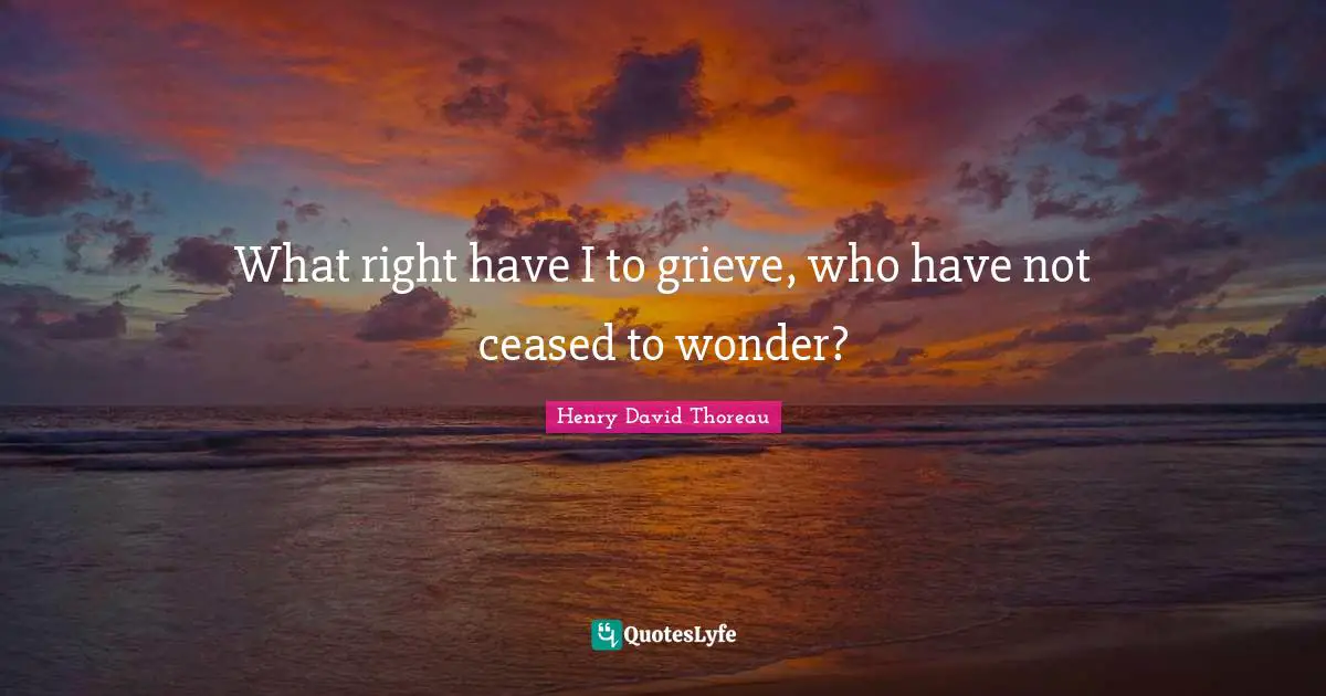 What right have I to grieve, who have not ceased to wonder?