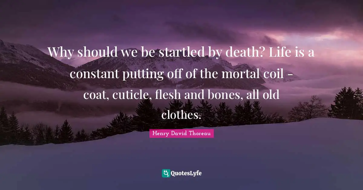 Why should we be startled by death? Life is a constant putting off of the mortal coil - coat, cuticle, flesh and bones, all old clothes.